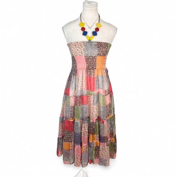 unbranded Dresses & Skirts - Patchwork Halter Neck midi dress floral and solid fabric panels in colors size M